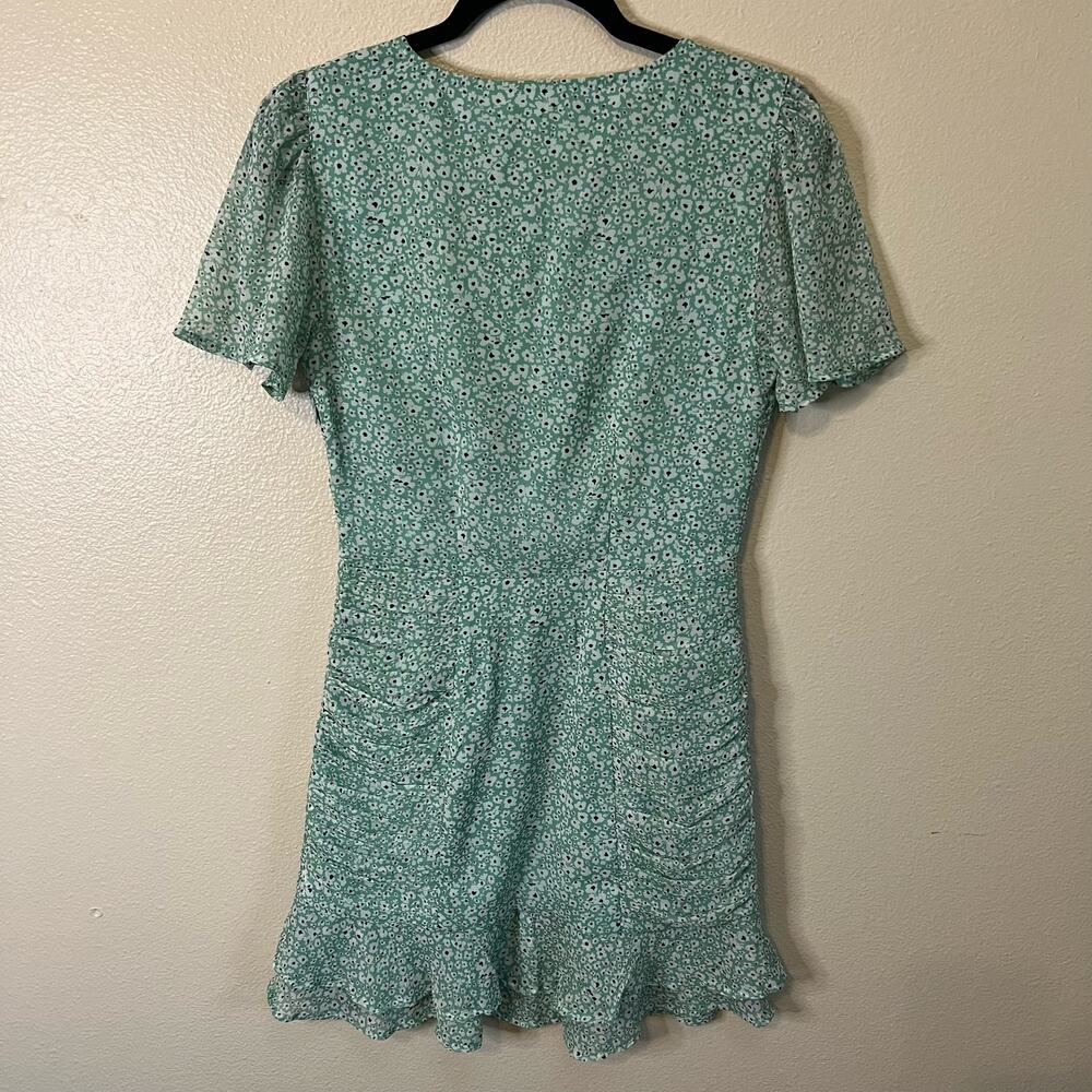 Leith Anthropologie Green and White Floral Ruched Dress Size S - Picture 2 of 6